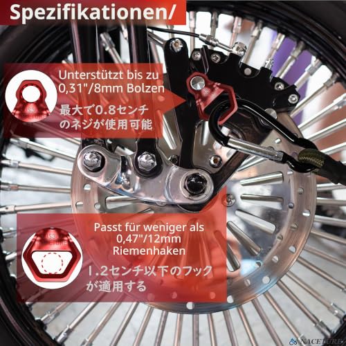 NACETURE Motorrad-Spannanker, robuster Edelstahl, 10 Stück, Dirt-Bike-Spanngurt-Ringe, Zubehör für LKW, Wohnmobil, Anhänger, LKW, Bettspannanker (Red 10 Pack)