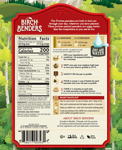 Performance Protein Pancake and Waffle Mix with Whey Protein by Birch Benders, 15 Grams Protein Per Serving, 1 Pound (Pack of 3)