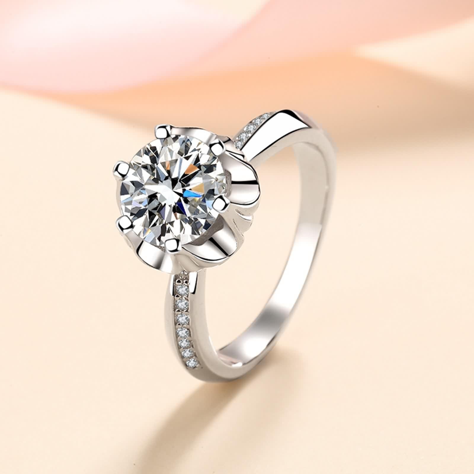 Bague Fleur Femme, Bague Femme Argent 925 Forme Ronde Zircone Cubique Alliance Or Blanc