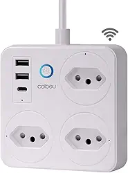 Filtro de Linha Branco Tomada Inteligente Tomada Wifi Extensão Inteligente Wifi Extensão Régua de Energia 3 Tomadas 2 Usb 1 Usb-C Controle pelo Celular
