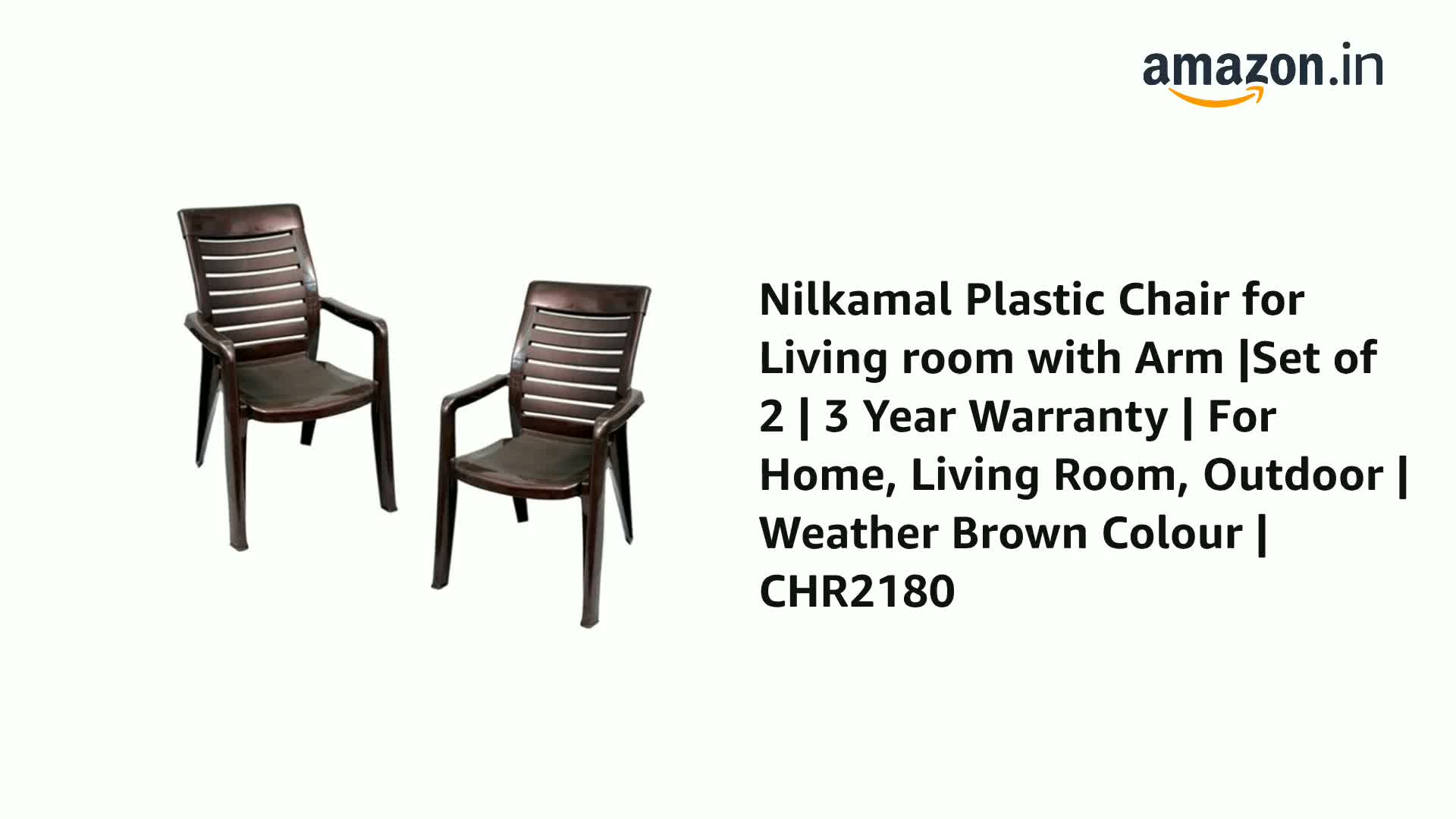 Nilkamal Plastic Chair for Living room with Arm |Set of 2 | 3 Year