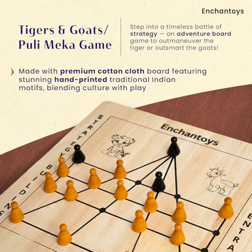 Image of Tigers & Goats Wooden Handcrafted Peeta Board Game Puli Meka | Tigers & Lambs | Meka puli aata | Bagh Chal | Aadu Puli Aatam| Pulijudam | Aadu Huli aata | Leopard Hunt Board Game
