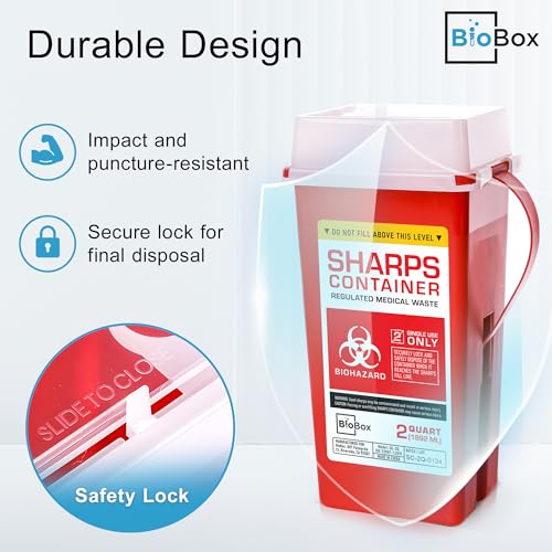 Image of Sharps Container - Small Sharps Containers for Home Use, Travel & Disposal | 2 Quart (Pack of 1), Portable, Puncture-Resistant, Dual Locking Lid, Fits Needles & Syringes