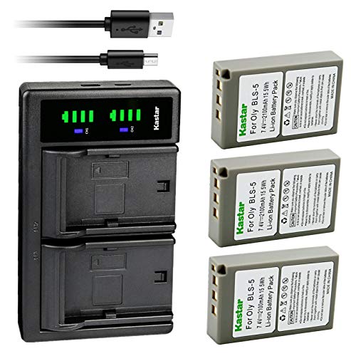 Kastar 3X BLS-5 PS-BLS5 BLS-50 Battery and LTD2 USB Charger Replacement for Olympus E-400, E-410, E-420, E-450, E-600, E-620, E-P1, E-P2, E-P3, E-PL1, E-PL1s, E-PL2, E-PL3, E-PL5, E-PL6, E-PL7, E-PL8