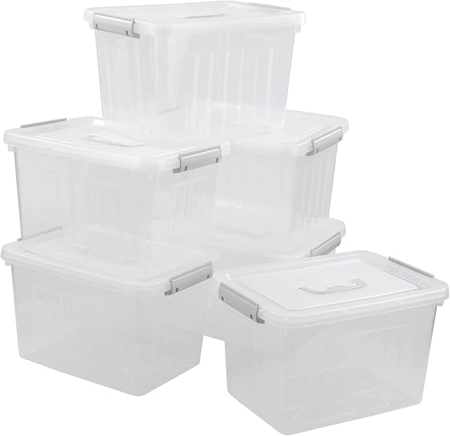 Neadas 10 L Clear Storage Latching Box, Plastic Storage Bin with Lid, 6-Pack