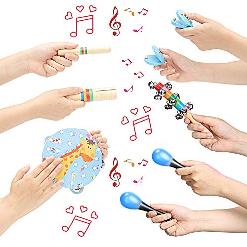 Kids Musical Instruments Set, Baby Musical Toys Wooden Percussion Tambourine, Rainmaker, Maracas for Toddlers Boys Gifts… - Image 5