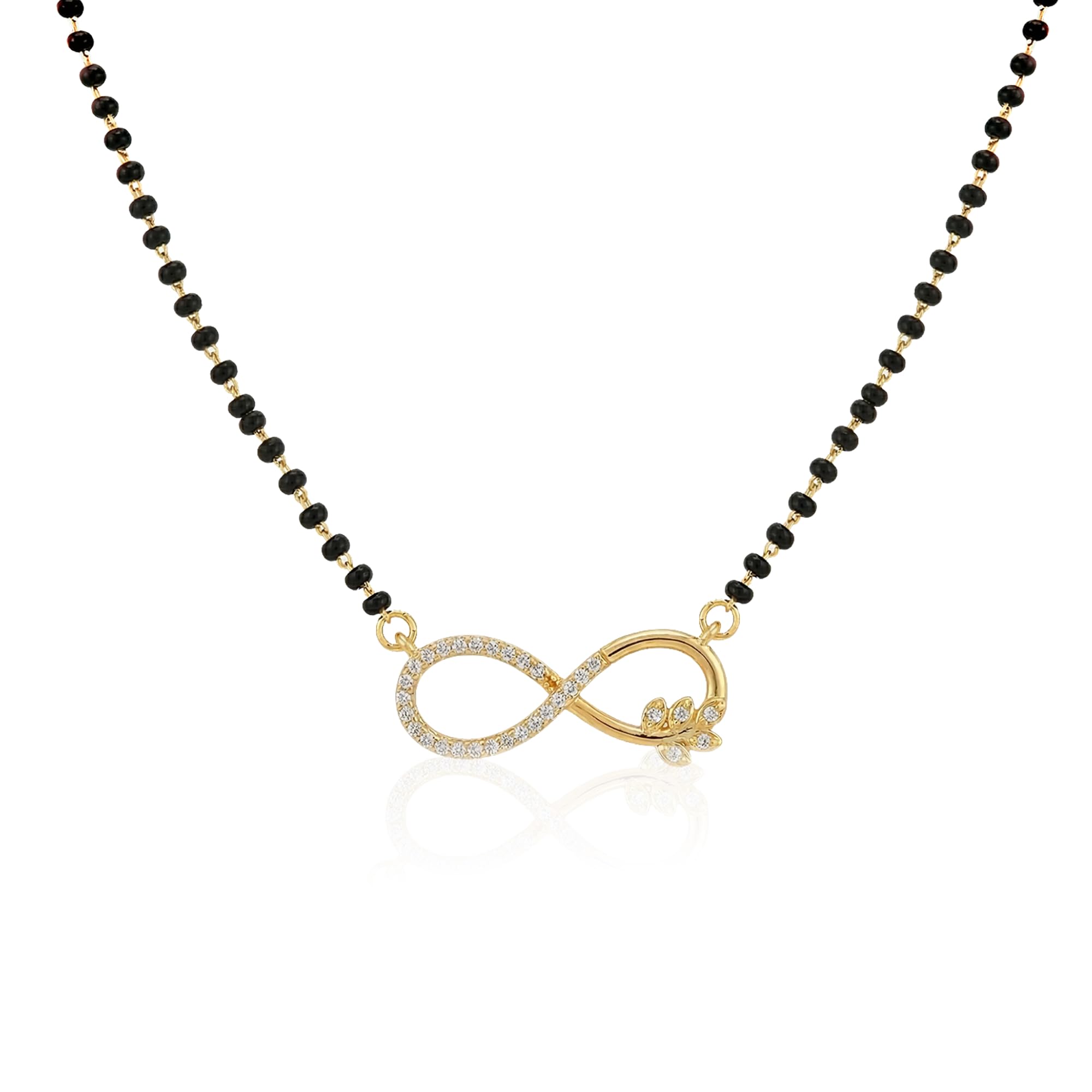 yellow chimes Stylish Mangalsutra Glod plated with Zircon Studded Infinity Pendant | Girlish Trendy Mangalsurta Chain for Women | Traditional Black Beads Wedding & Daily Wear Jewellery-picture-12