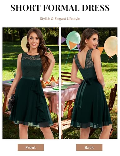Image of BeryLove Womens Boat Neck A Line Sleeveless Lace Formal Homecoming Dress | Short Dress With Ruffle Hem, Sparkly Design Ideal For Wedding Guest,Bridesmaid Cocktail Prom & Evening Party Events