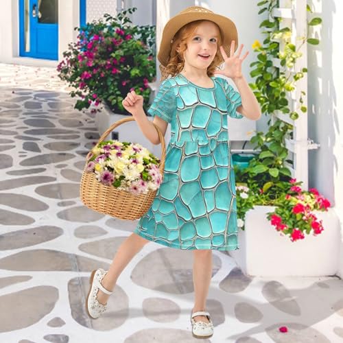 Girls Summer Dress Short Sleeve A Line Crocodile Alligator Casual Dresses for Kids 2-8 Years3