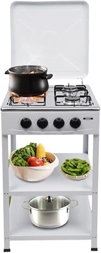 Estufa de gas de 4 quemadores con protector contra el viento, sin manguera de gas, estufa de gas portátil de GNLGLP con 2 estantes de almacenamiento