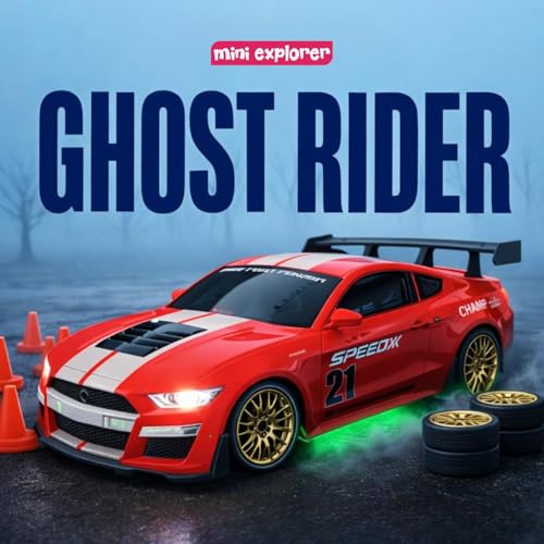 Image of MiniExplorer Ghost RC Drift Car 1:24 Scale 4WD | 20KM /H High-Speed Remote Control Car with LED Lights | 2.4GHz Rechargeable Drift Racing Car with Extra Tires & Cones | Birthday Gift | Boys & Girls