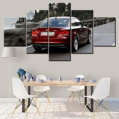Tableau de voiture de sport rouge en 5 panneaux pour décoration murale de salon