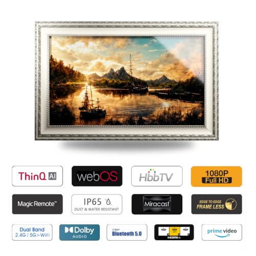 Image of Soulaca 27 inch webOS Mirror TV Ivory Frame Fireplace Wall Mount Smart TV | Built-in WiFi Bluetooth, Voice Control, Smart Gallery Mode, Ideal for Fireplace, Bathroom and Bedroom