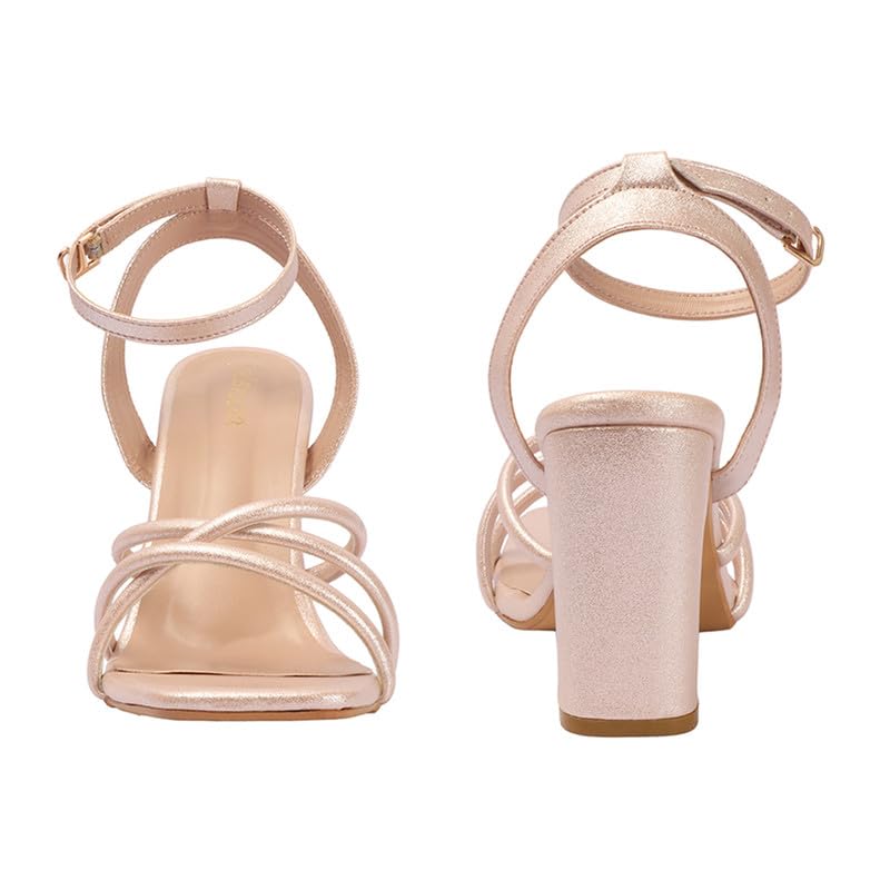 Image of FALENCIA Women's Strappy Block Heel Sandals - Square Toe Ankle Strap Dress Shoes