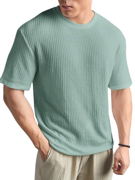 Image of Streetwear Dot Waffle Popcorn Round Neck Cotton Tshirt for Men