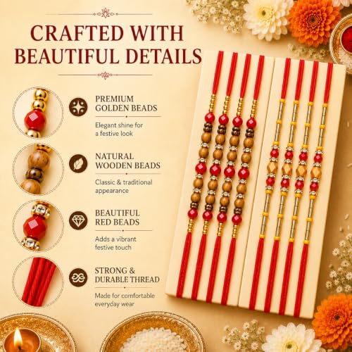 Image of DIVAYANSHI Premium Pearl Rakhi Set for Brother | Handmade Designer Beaded Rakhi Threads | Raksha Bandhan Gift with Roli Chawal & Premium Display Card- Pack of 12