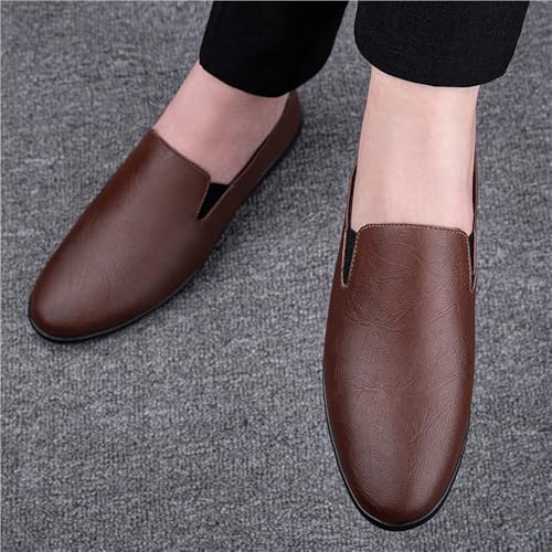 Mens Summer Soft Leather Slip On Bean Shoes Lightweight Breathable Casual Business Low Top Driving Flats2