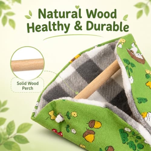 Image of Qpets Hanging Bird Tent Bed, Plush Nest with Wooden Perch for Small Birds