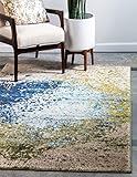 Unique Loom Estrella Collection Abstract, Modern, Light Colors, Distressed Area Rug, 8 ft x 11 ft, Blue/Beige