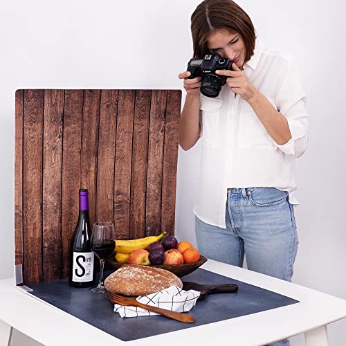 ODOXIA 2 Pack Photo Backdrop Board | Realistic Photography Background | Food Photography Background | Replica Surfaces | Product Photography Backdrops | Wood & Stone | Flat Lay Background | Large