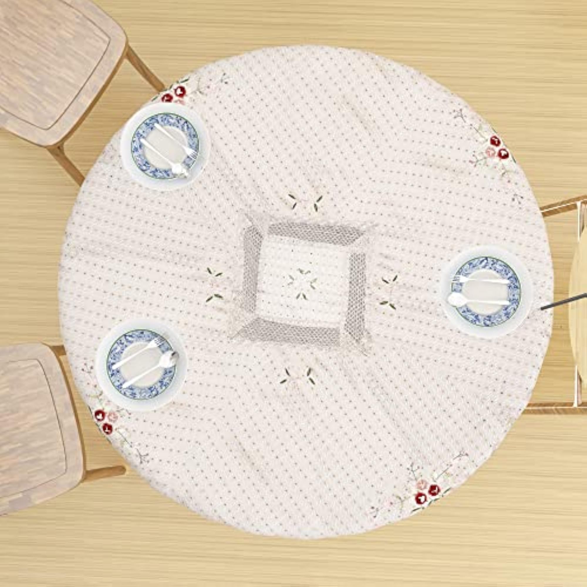 Check Ribbon Jute Round Dining Table Cover 60 Inches