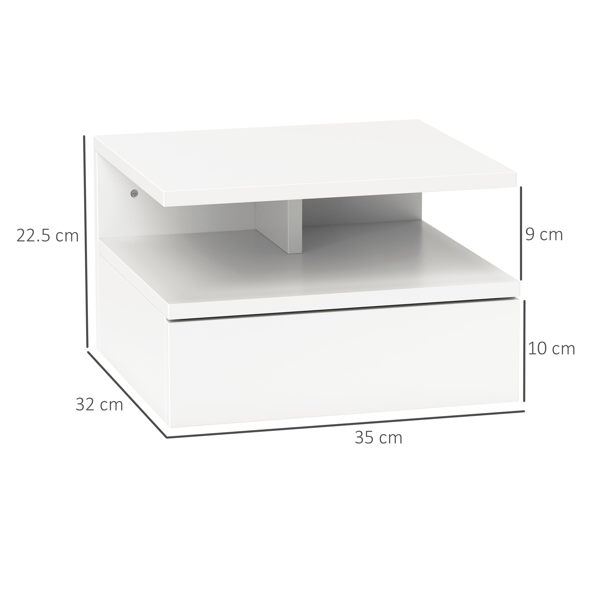 HOMCOM Comodino Sospeso Salvaspazio 35x32x22.5cm Bianco