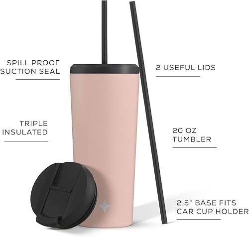 Miniatura 5 de JoyJolt Vaso aislado al vacío de 24 onzas con tapa y popote (2 de cada uno) vaso de acero inoxidable de doble pared al vacío, con forro de cobre