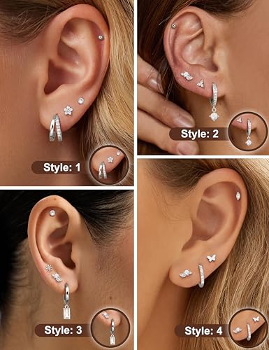 Florideco Gold Earrings for Women Trendy Flat Back Earrings Hypoallergenic 14K Gold Plated Earring Stacks for Helix Cartilage Piercing Jewelry Cz Opal Butterfly Flatback Earring3