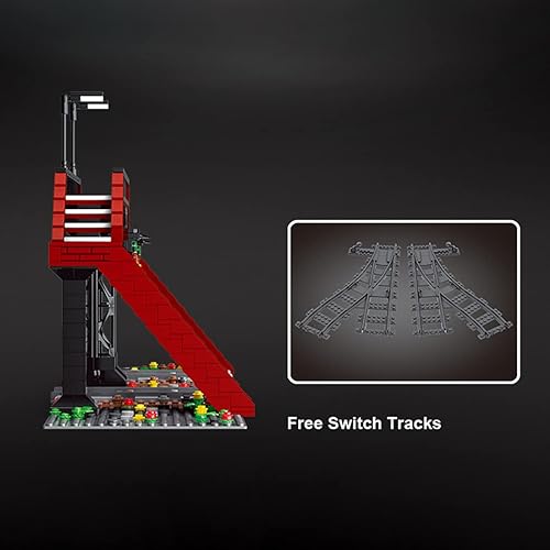 Miniatura 7 de Juego de bloques de construcción de ferrocarril de cruce de ferrocarril, ladrillos adecuados para pista de paso elevado de bloques de construcción,