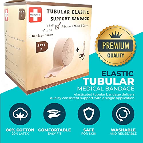 premium elastic tubular bandage stockinette size f 434 inches x 33 feet reusable elastic compression sleeve wraps - plus one pair of medical scissors