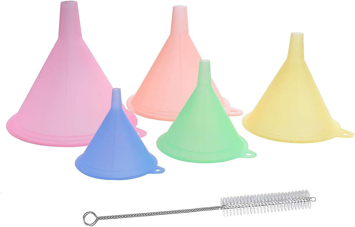 Emual General Purpose Plastic Funnels Color Funnel Set for Quick and Clean Transferring Liquids, Dry Goods, Between Pitchers, Bottles, Cans and Containers, Assorted Sizes and Colors 6 Pack