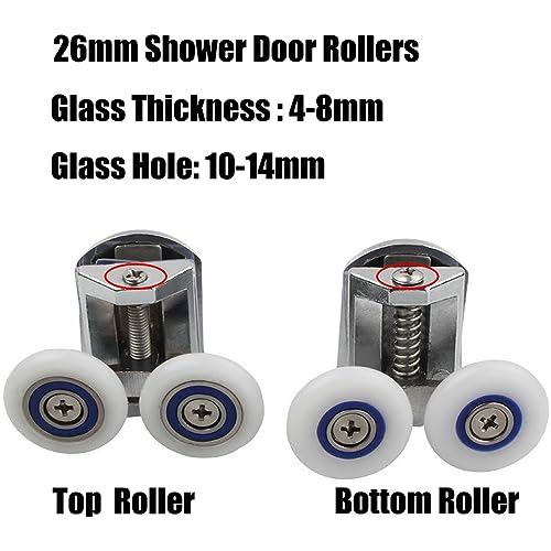 Cokritsm Duschkabinen Rollen 26mm Duschtür Rollen Ersatzrollen für Duschtüren, Rollen für Duschtüren Ersatzteile für Badezimme Gebogene Türen Glastüren 4-8mm Aluminium 4 Stück
