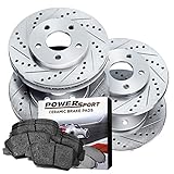 Power Sport Cross Drilled Slotted Brake Rotors and Ceramic Brake Pads Kit -80564 [Front & Rear]