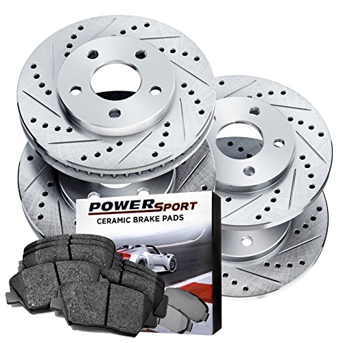 Power Sport Cross Drilled Slotted Brake Rotors and Ceramic Brake Pads Kit -80564 [Front & Rear]