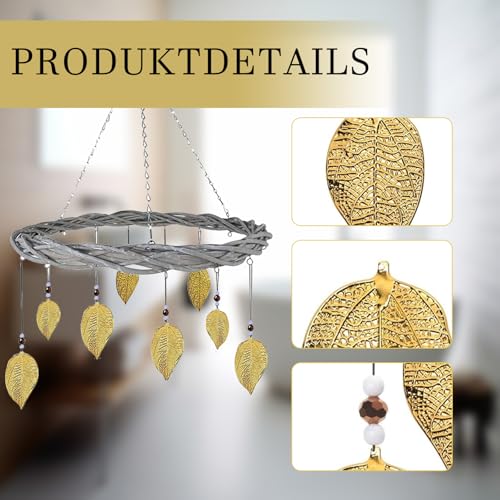 6 Stück Blatt-Anhänger Deko, Hänger Schimmerblatt Dekohänger Fensterdekoration Blätter, Metall Deko Anhänger Blatt, Ideal für vielfältige Dekorationsmöglichkeiten (Gold)