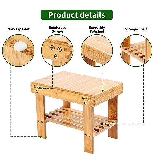 image for VaeFae Bamboo Small Seat Stool for Kids, Foot Rest Shaving Stool,Stora