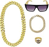 BLMHTWO 4 Stück Hip-Hop Kostüm Set, 80er/ 90er Jahre Outfit Herren Halskette Armband Aonnenbrille Ring Punk-Sonnenbrille Dollarzeichen Ring Mann Frau Hip Hop Kostüm Set