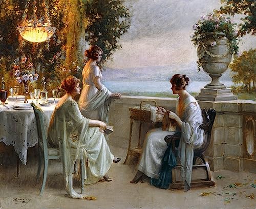 Pintura murales decor lienzo de una velada en la terraza de Delphin Enjolras vintage de 60x90cm