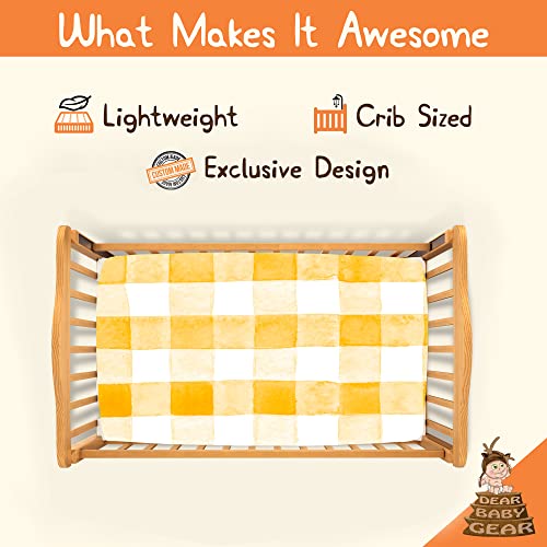 Image of Dear Baby Gear Deluxe Baby Crib Sheet - Cotton Polyester Infant Sheets - Soft Machine-Washable Crib Mattress Cover - Newborn Nursery Bedsheet - Watercolor Yellow Mustard Plaid Print, 52 inchx28 inchx10 inch