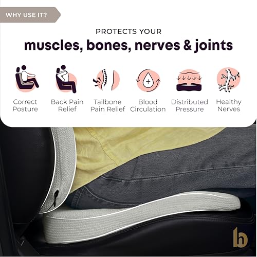 Image of betterhood PosturePro Premium Car Lumbar Back Support and Seat Cushion Combo | 100% Memory Foam, Cotton Cover, Large Size | Backrest + Coccyx Pillow for Back, Tailbone Pain Relief | Ergonomic (Grey)