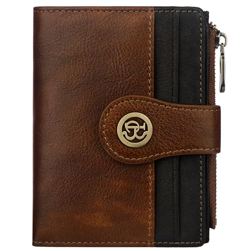 Image of Leather Wallet Women,RFID Blocking Slim Compact Card Holder with Zipper Coin Pocket,Top Grain Cowhide Bifold Women's Wallet(brownblack)