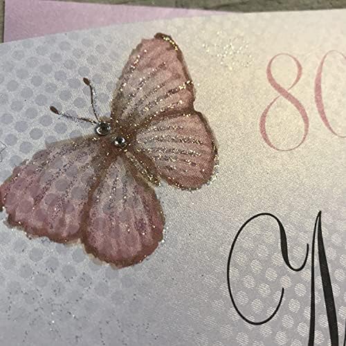 WHITE COTTON CARDS Handmade 80 Mum Have a Wonderful Vintage Butterflies 80th Birthday Card, White, PM80, 16cmx16cm
