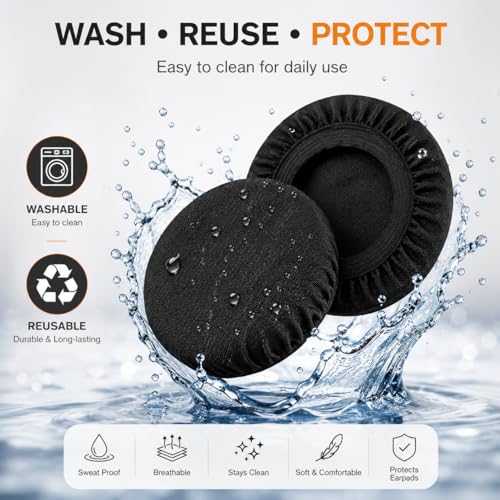 Image of Street27 Headphone Ear Cushion Cover for ATH, Sony, Edifier & More | Stretchable Fabric Ear Pad Covers Sweat Resistant Protector for 4-8cm Headphone Earpads (1 Pair, Black)