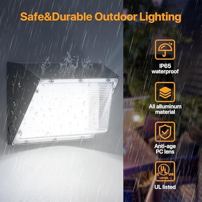 150W LED Wall Pack Light 2,2500LM with Dusk to Dawn Photocell Flood Security Light Outdoor IP65 Waterproof Wall Light 5000K Commercial Area Lighting for Garage, Warehouses AC100-277V