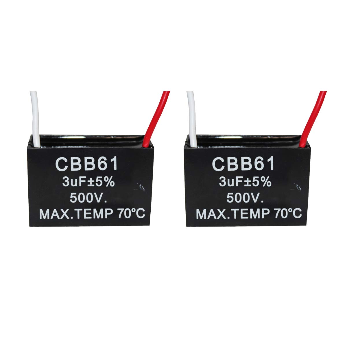 CompStudio 2Pcs 3UF 500V CBB61 Ceiling Fan Capacitor 2 Wire 50/60Hz
