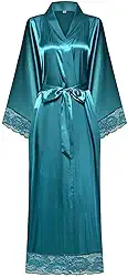Roupão longo quimono feminino de cetim sedoso com acabamento em renda, roupão de banho de seda plus size, saída de banho leve