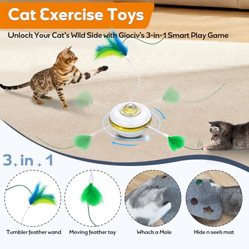 BENTOPAL Cat Toys Interactive Cats Exercise Toys Spin Feather for Cats Like to Hunt, Touch Activate Mode Whack A Mole Felt Cover Toy — view 2