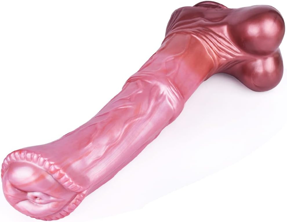 Soft Optional Size Ribbed Suction Artificial Horse Dildo Multi Color Silicone Made Massive Head Textured (XL)