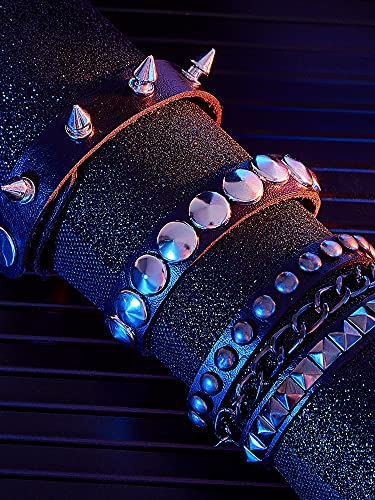 3 Pieces Leather Studded Punk Bracelet For Men Women 80S Studded Wristband Goth Punk Rock Bracelet Spike Rivet Cuff Bangle Unisex Metal For Halloween Party Favors Accessories (Vintage Style) #TOP6