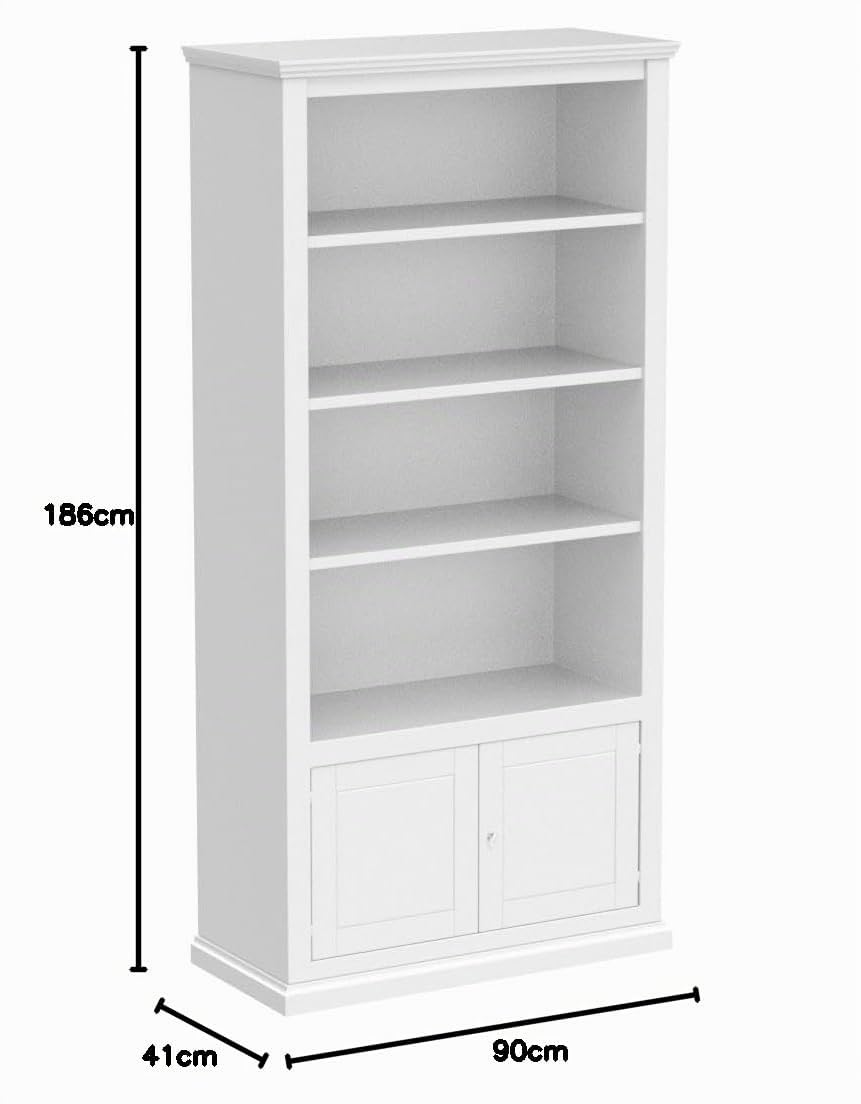 Mar.c.a. Design, Libreria Estanteria Blanca, Estanteria Madera con Estantes y Puertas para varios Objetos - Estanteria Libros 90x41x186h - Mueble Salon Blanco de Estilo Clásico Multiuso, Made in italy